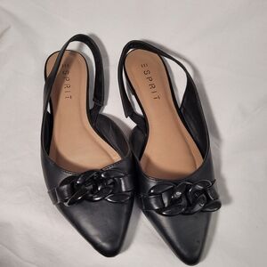 Esprit Black Flats with Chain Detail